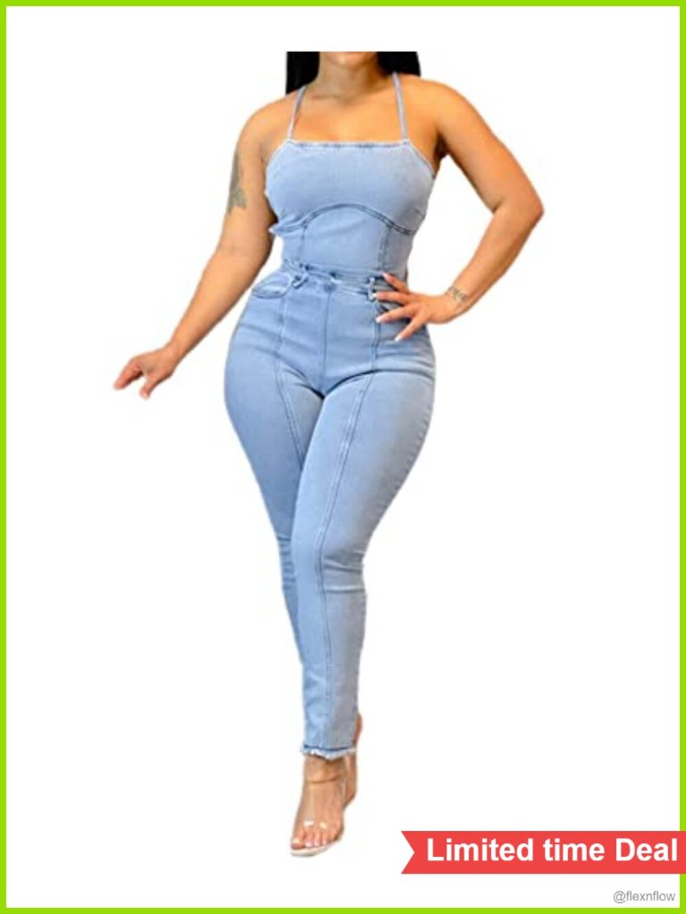 Women's Denim Jumpsuit Sleeveless Bodycon Romper Mini Shorts One Piece Stretchy